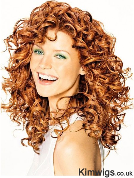 Copper Shoulder Length Curly Without Bangs 16 inch Hairstyles Medium Wigs