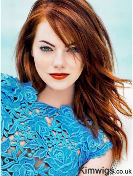 18 inch Straight With Bangs Lace Front Copper Modern Long Emma Stone Wigs
