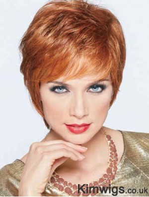 Boycuts Cropped Synthetic Straight Auburn Monofilament Wig Large