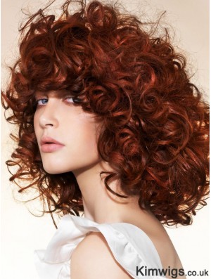 Hairstyles 16 inch Copper Chin Length With Bangs Curly Lace Wigs