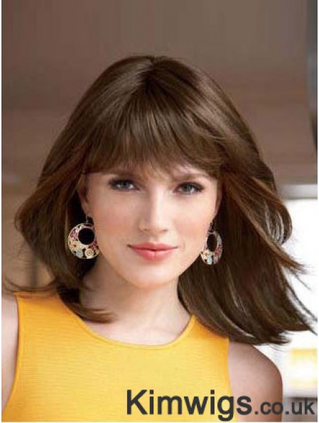 Straight With Bangs Shoulder Length Auburn Style Lace Front Wigs