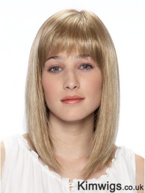 14 inch Blonde Straight Bobs Shoulder Synthetic Lace Front Wig