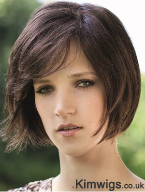 Chin Length Brown Soft 8 inch Straight Bob Wigs