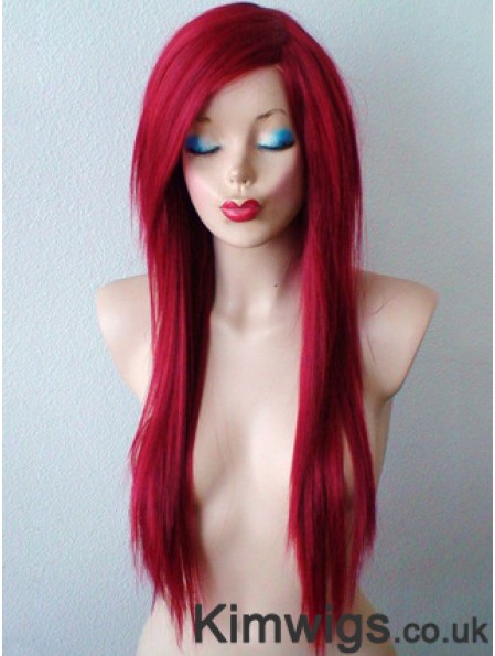 Red Synthetic Lace Wigs UK Red Color Straight Style With Bangs