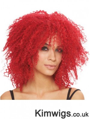 Kinky With Bangs Shoulder Length Red Style Lace Front Wigs