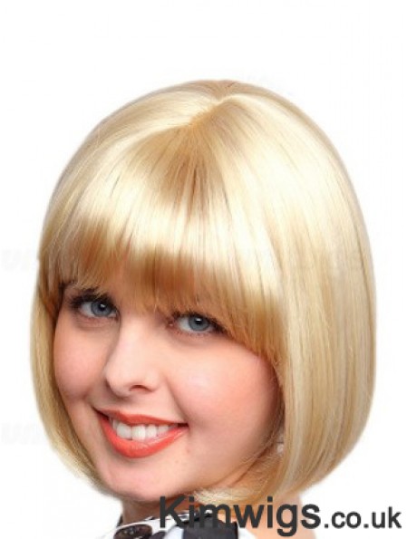 Chin Length Bobs Straight Blonde Affordable Synthetic Wigs