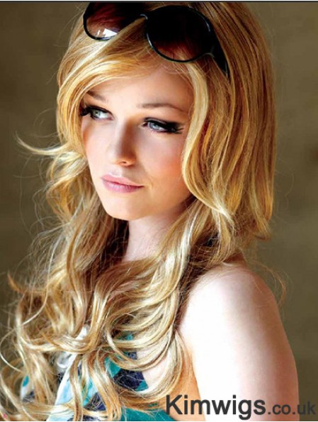 22 inch Wavy With Bangs Monofilament Blonde Suitable Long Wigs