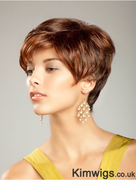 Short Synthetic Hair Wig Boycuts Short Length Auburn Color