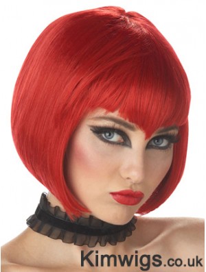 Straight Bobs Chin Length Red High Quality Lace Front Wigs