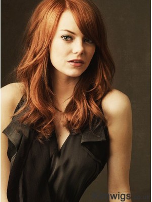 18 inch Wavy Without Bangs Lace Front Copper Hairstyles Long Emma Stone Wigs