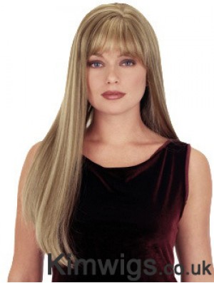 Straight With Bangs 26 inch Blonde Suitable Synthetic Wigs