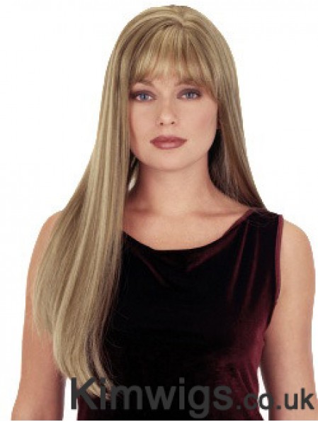Straight With Bangs 26 inch Blonde Suitable Synthetic Wigs