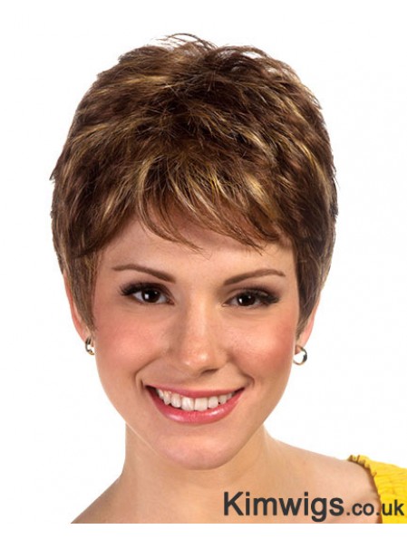 Boycuts Cropped Synthetic Straight Brown Ladies Monofilament Wig Sale