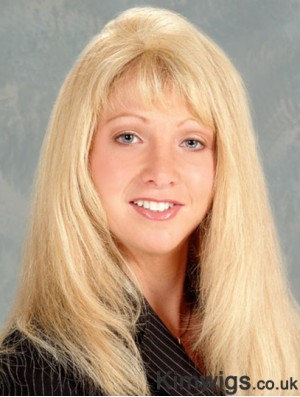 Durable Blonde Straight With Bangs Long Wigs