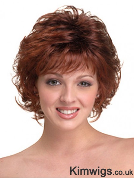 Synthetic Hair Head Wigs With Capless Auburn Color Chin Length