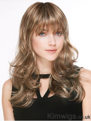 Trendy Blonde Wavy With Bangs Long Wigs