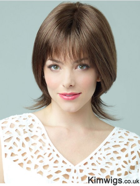Brown Chin Length Wavy With Bangs 10 inch New Medium Wigs