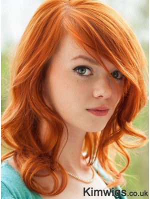 Copper Shoulder Length Wavy With Bangs 16 inch New Medium Wigs