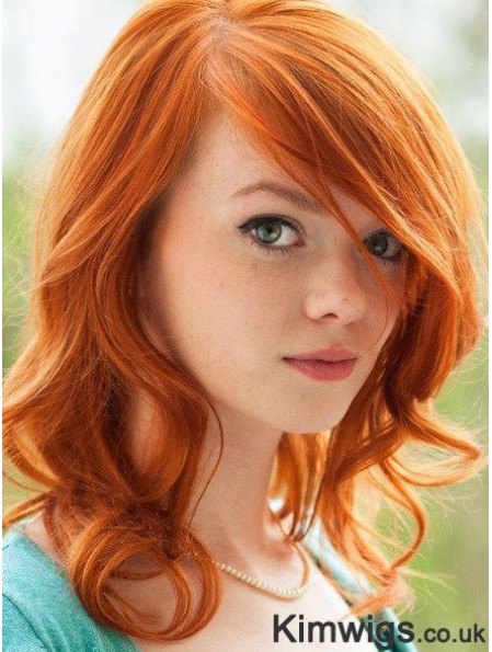 Copper Shoulder Length Wavy With Bangs 16 inch New Medium Wigs