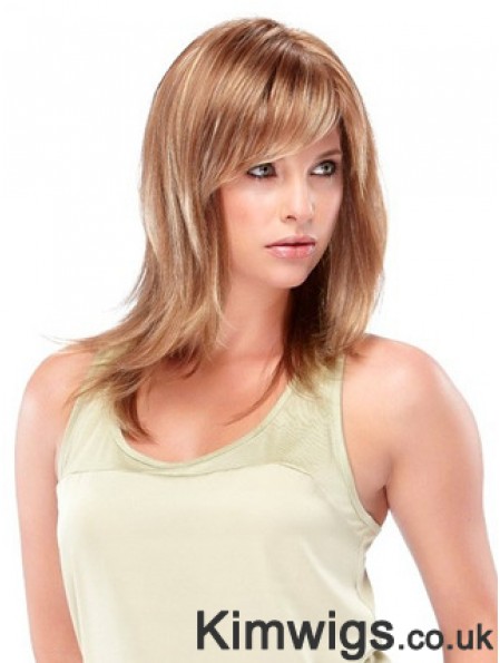 Blonde Shoulder Length Straight With Bangs Trendy Medium Wigs