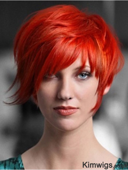 Popular 8 inch Straight Red With Bangs Short Wigs