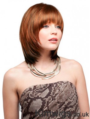 Chin Length With Bangs Straight Auburn No-Fuss Synthetic Wigs