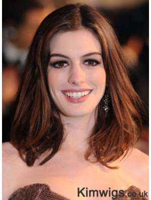 Auburn Shoulder Length Straight Without Bangs Lace Front 14 inch Anne Hathaway Wigs