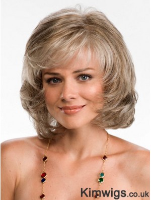 Cheapest Synthetic Lace Wigs UK Chin Length Wavy Style With Bangs