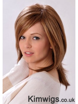 Shoulder Length Layered Straight Brown Convenient Synthetic Wigs