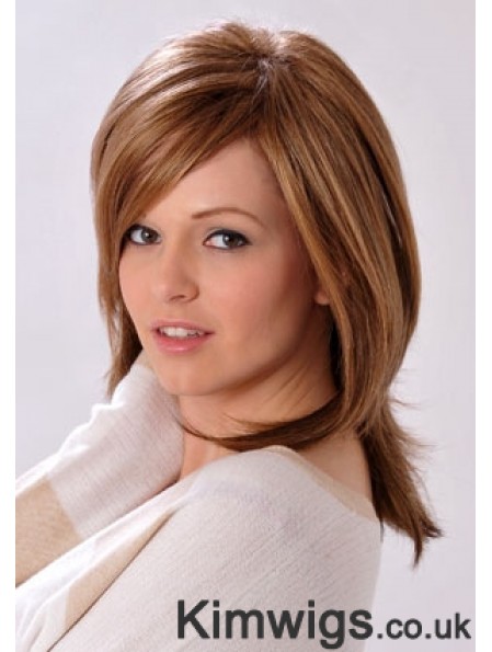 Shoulder Length Layered Straight Brown Convenient Synthetic Wigs