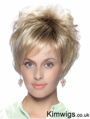 No-Fuss 8 inch Straight Blonde With Bangs Short Wigs