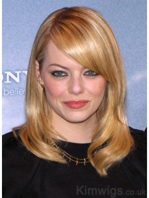 Cheapest Blonde Shoulder Length Straight 16 inch With Bangs Emma Stone Lace Wigs