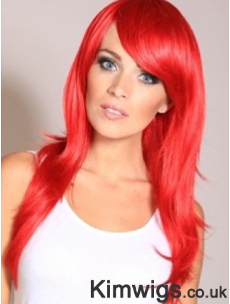 Straight With Bangs Lace Front Cheapest 20 inch Red Long Wigs