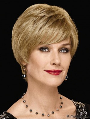 Synthetic Wig Shop UK With Bangs Chin Length Blonde Color