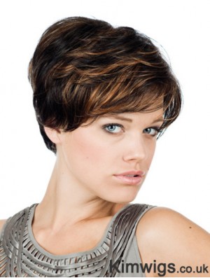 Comfortable 8 inch Straight Brown With Bangs Short Wigs