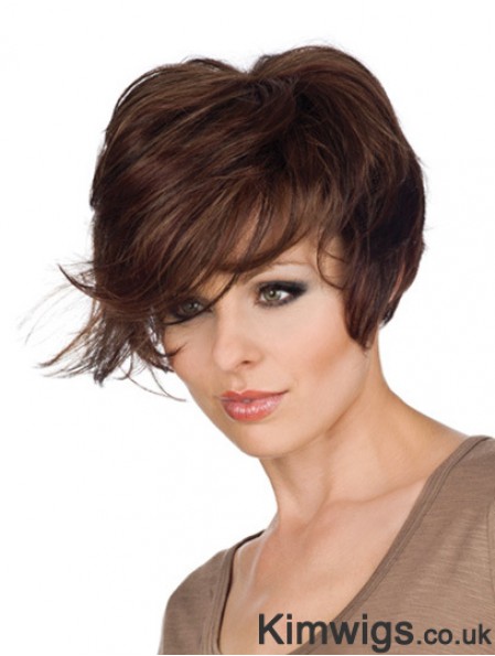 Great 8 inch Wavy Brown With Bangs Short Wigs