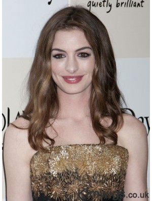 Brown Long Wavy Without Bangs Lace Front 20 inch Anne Hathaway Wigs