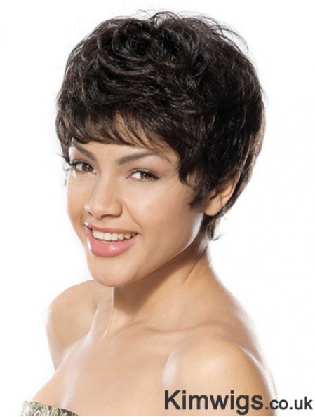 Discount Black Short Boycuts Wavy Glueless Lace Front Wigs