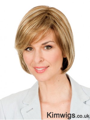 Hand Tied Short Wigs Synthetic Chin Length Monofilament Blonde Color