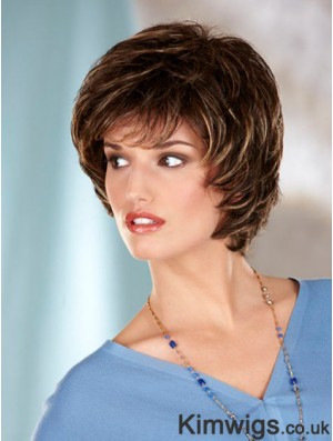 Wavy Brown Designed Chin Length Classic Wigs