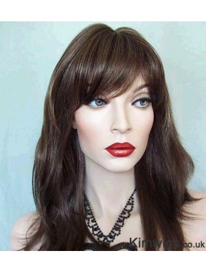 Straight With Bangs Long Brown Trendy Lace Front Wigs