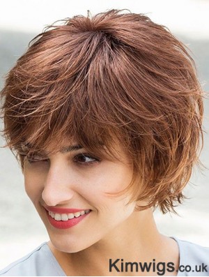 Flexibility Brown Chin Length Layered Straight Glueless Lace Front Wigs