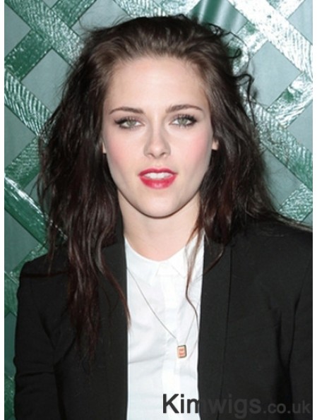 Suitable Brown Shoulder Length Wavy 20 inch Without Bangs Kristen Stewart Lace Wigs
