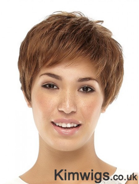 Cropped Boycuts Straight Brown Popular Synthetic Wigs