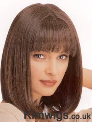 Ladies Wig Synthetic With Bangs Brown Color Straight Style