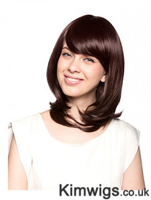 Shoulder Length With Bangs Wavy Auburn Beautiful Synthetic Wigs