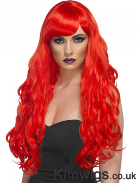 Wavy With Bangs Lace Front Incredible 24 inch Red Long Wigs