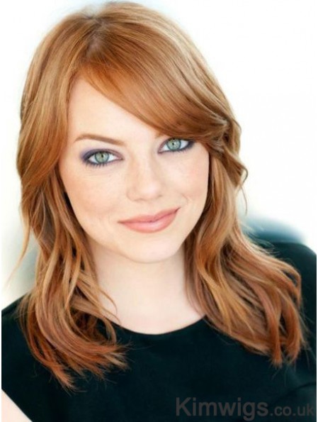 16 inch Wavy Without Bangs Lace Front Copper Designed Long Emma Stone Wigs