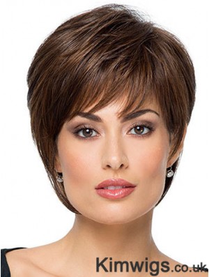 Suitable 8 inch Straight Brown With Bangs Short Wigs