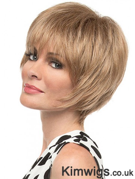 Fashion 8 inch Straight Blonde With Bangs Short Wigs